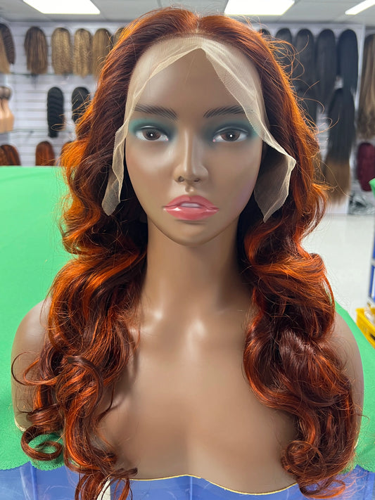 Highlight Body Wave Lace Front Wig 4/350 Ginger Orange Brown Lace Frontal Human Hair