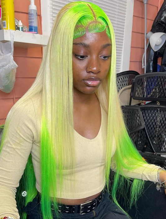 Omber Green Blonde Bone Straight Lace Frontal Brazilian RemyTransparent Lace Wigs