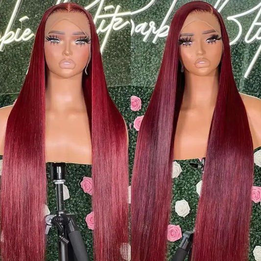 Bone Straight 99j Red Colored Burgundy Lace Frontal Wig 13x4 13x6 Lace Front Human Hair Wigs Brazilian Remy Lace Wigs For Women
