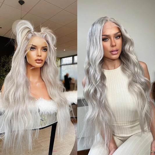 Silver Blonde Lace Frontal Wig Virgin Human Hair Wavy Front  Lace Wigs  Transparent Invisible Lace Wig Pre Plucked