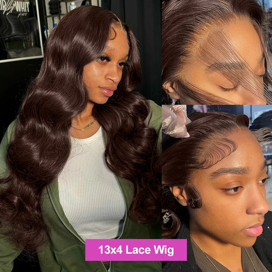 Body Wave 200 Density Chocolate Brown HD Transparent Lace Front Human Hair Wigs Brazilian