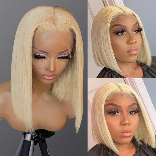 Short Straight Bob Wig Human Hair Wigs Blonde 613 Colored