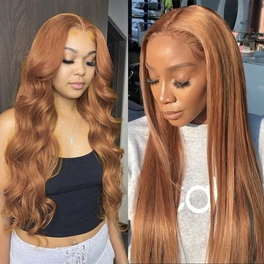100% Human Hair Wig Free Part Body Wave Ginger Brown Auburn Pre-Plucked Transparent Lace Wig For Women
